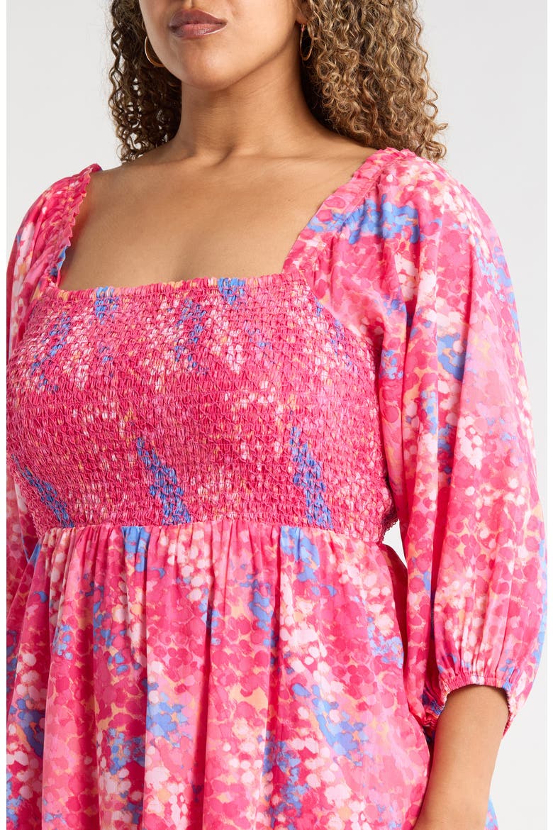 Leah Abstract Print Niko Smocked Minidress, Alternate, color, PINK-BLUE