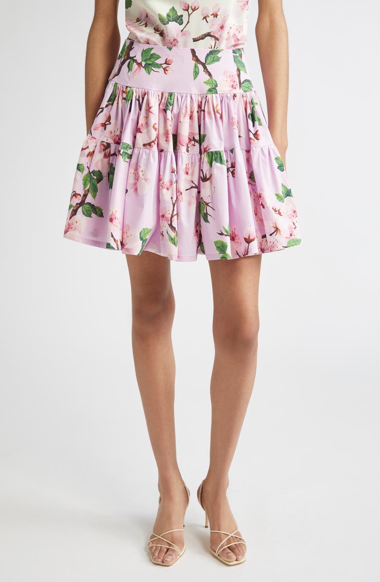 Oscar de la Renta Cherry Blossom Poplin Miniskirt, Main, color, Pink/ Lily