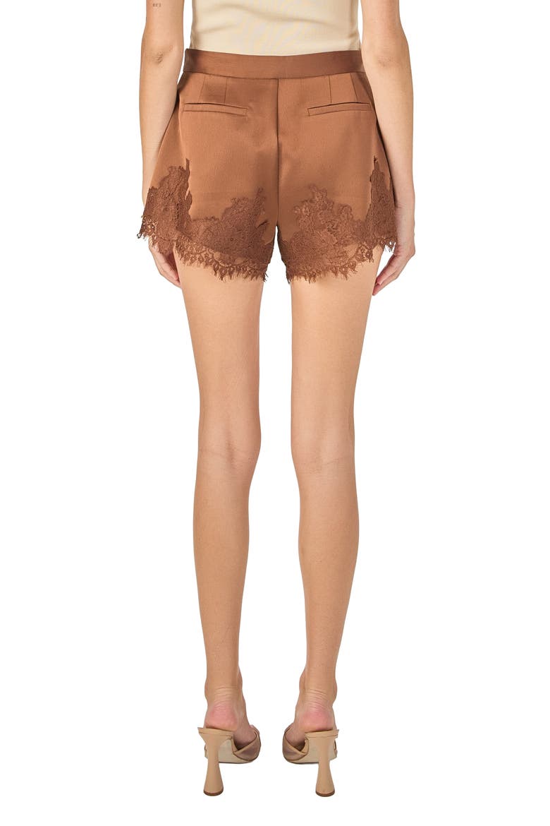 Lace Trimmed Satin Shorts, Alternate, color, BROWN