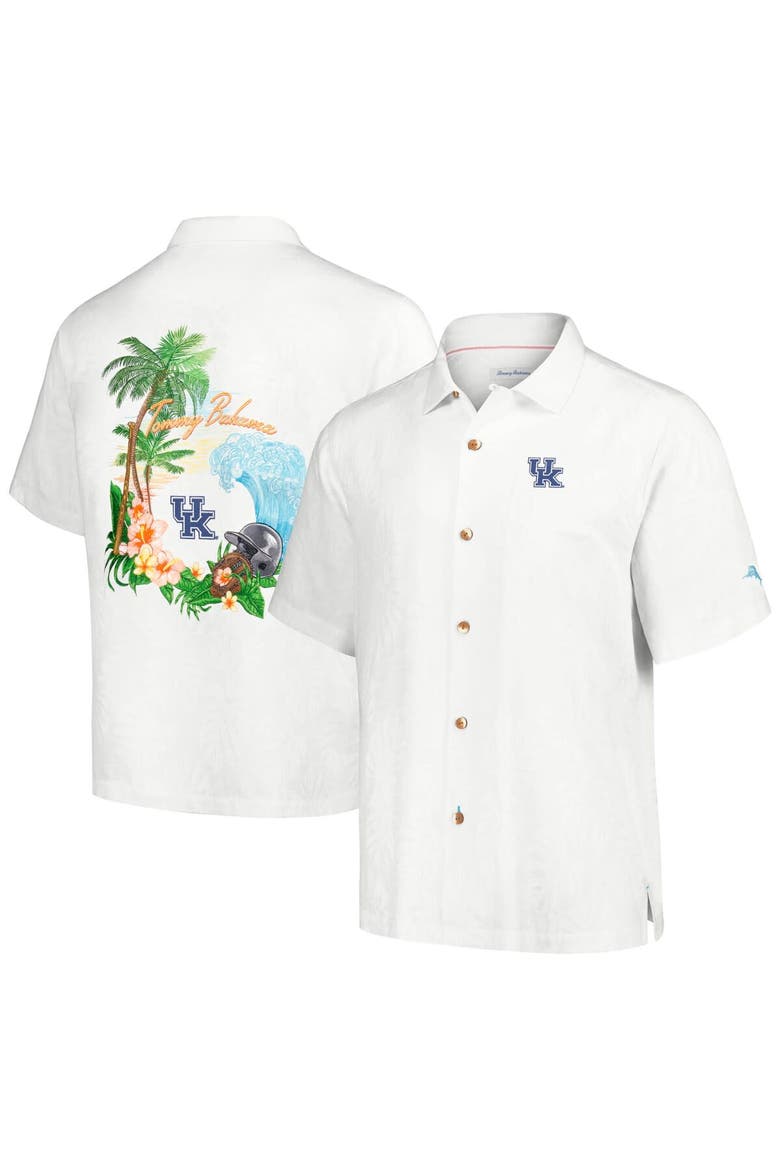 Men's Tommy Bahama Cream Kentucky Wildcats Castaway Game Camp Button-Up Shirt, Alternate, color, Cream