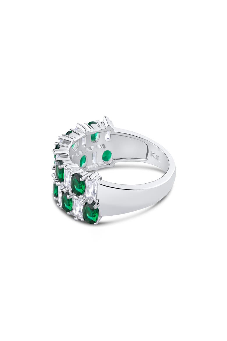 Emerald & Oval Cubic Zirconia Ring, Alternate, color, GREEN/ SILVER