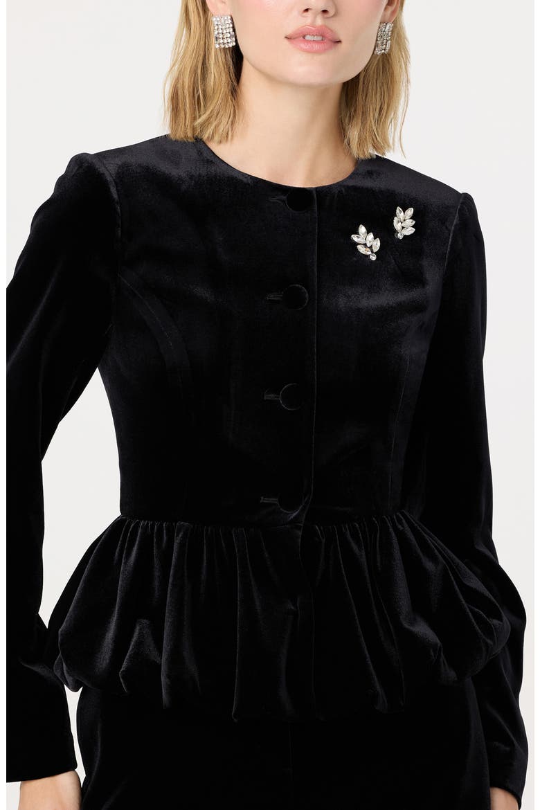 Nicolle Velvet Peplum Jacket, Alternate, color, BLACK