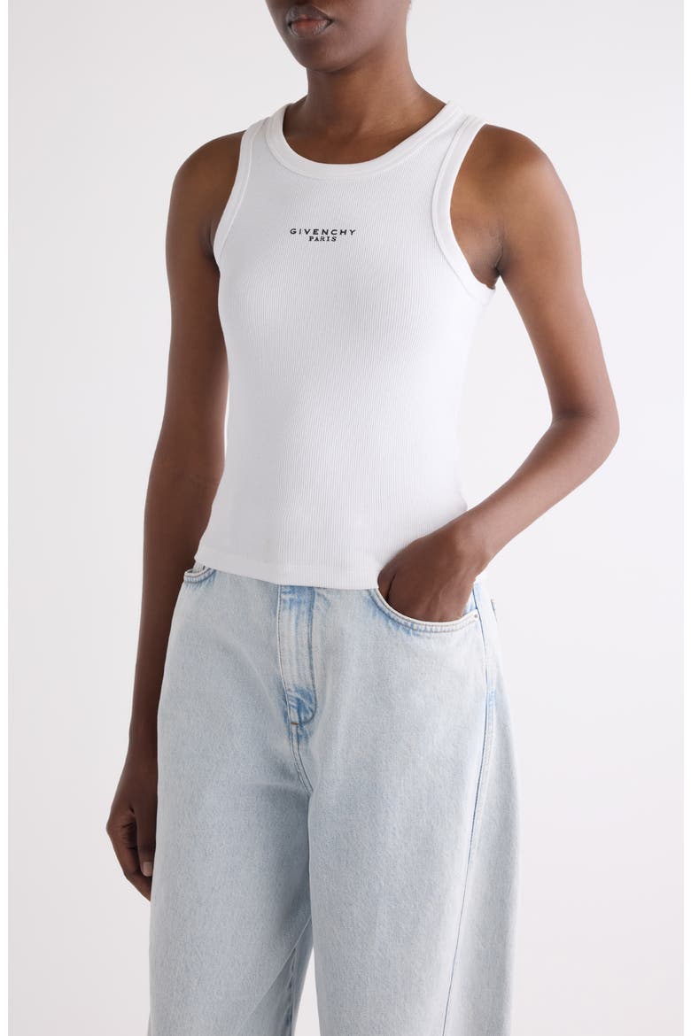 Embroidered Logo Stretch Cotton Rib Tank, Main, color, WHITE