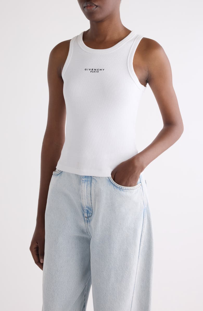 Givenchy Embroidered Logo Stretch Cotton Rib Tank, Main, color, White