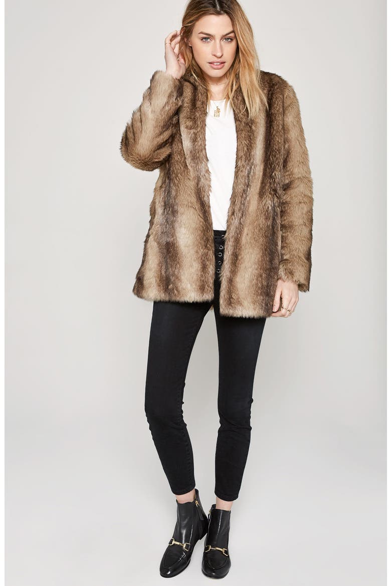 Waylon Faux Fur Jacket, Alternate, color, BROWN