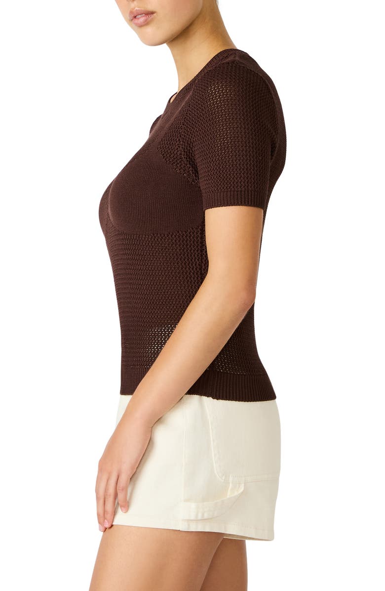 Steve Madden Blakelee Open Stitch Short Sleeve Sweater, Alternate, color, Walnut