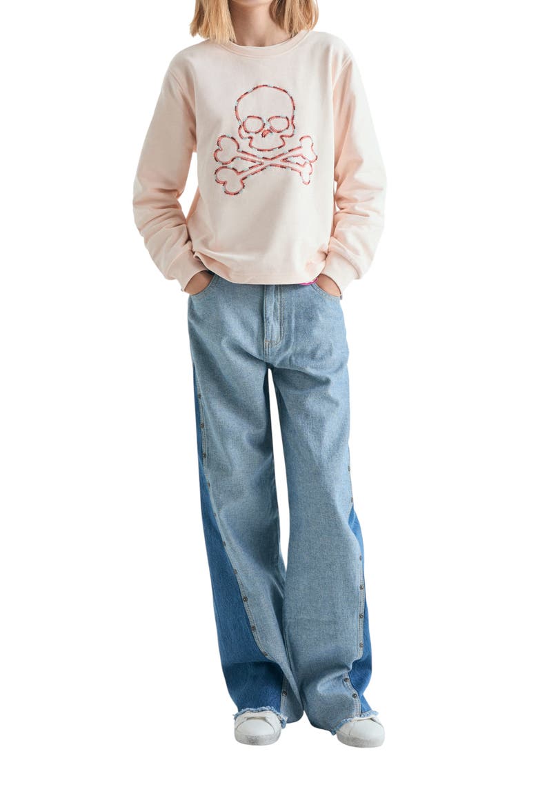 Girl's embroidered sweatshirt with contrast, Alternate, color, Light Pink