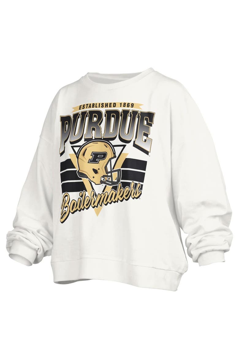 Women's Pressbox White Purdue Boilermakers Janice Retro Logo Oversized Pullover Sweatshirt, Alternate, color, White