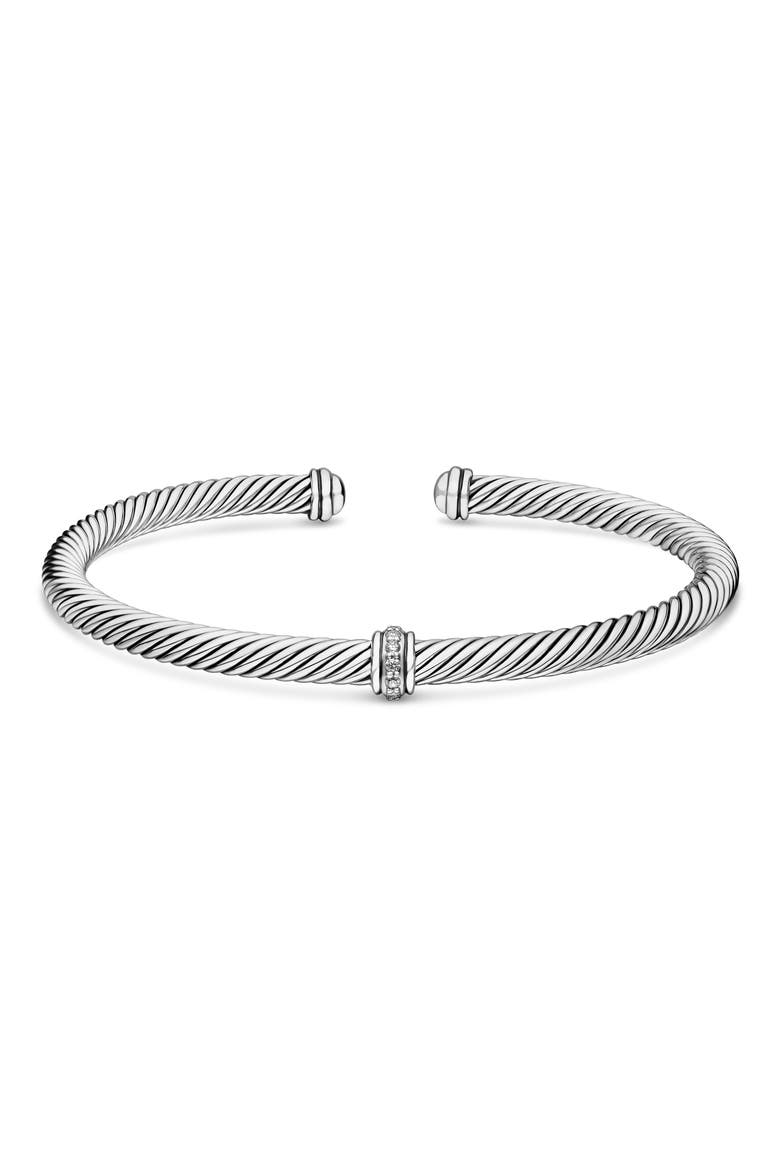 Cable Classic Center Station Bracelet with Diamonds, 4mm, Alternate, color, SILVER PAVE