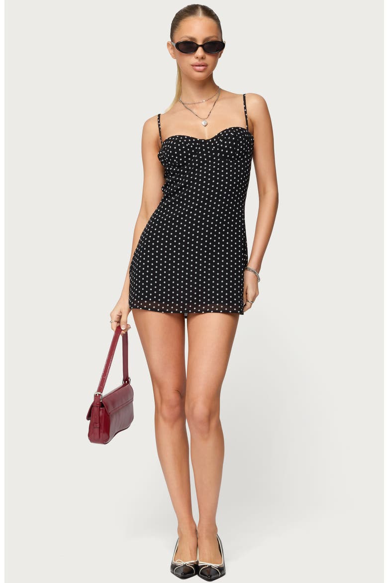 Polka Dot Chiffon Minidress, Alternate, color, BLACK