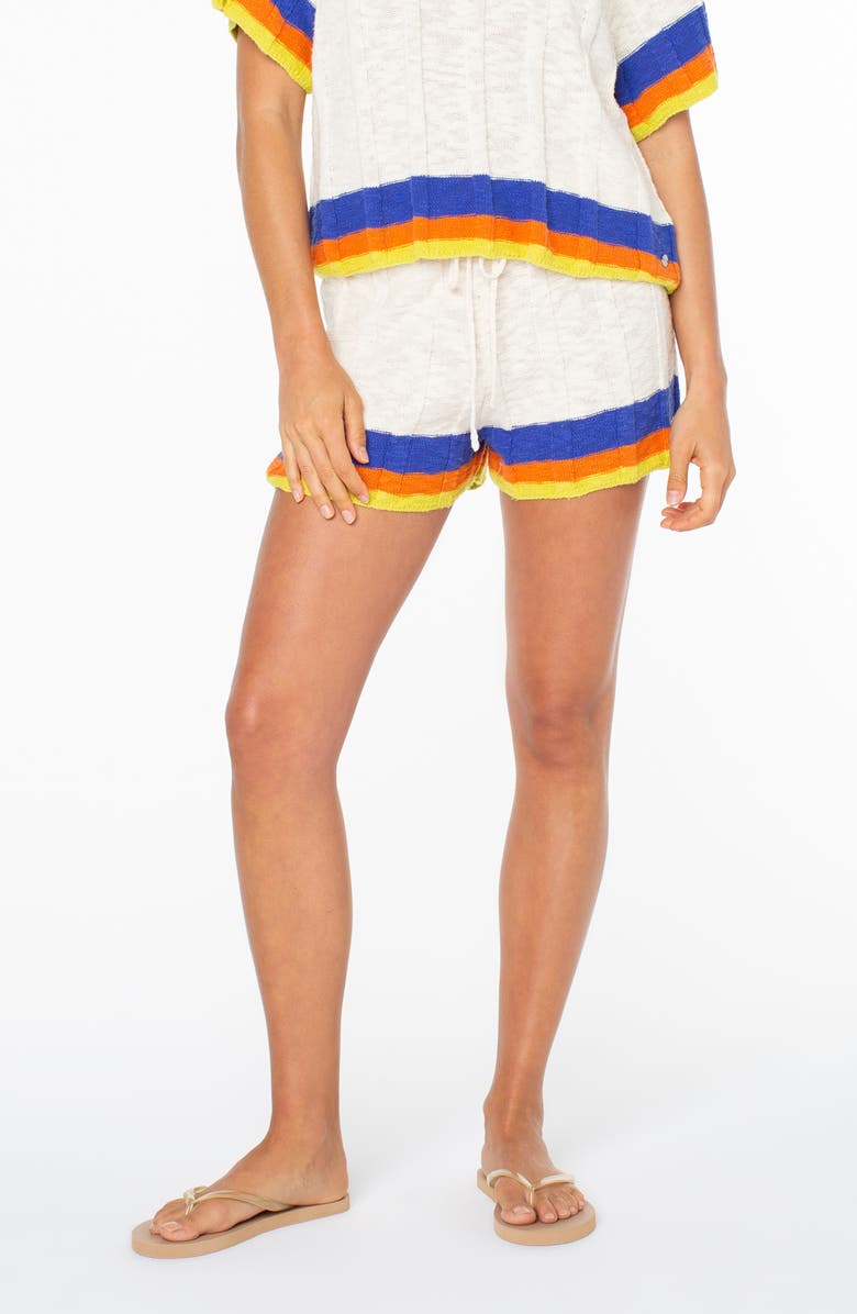 Roxy Cabana Club Stripe Cotton Drawstring Shorts, Main, color, Dew