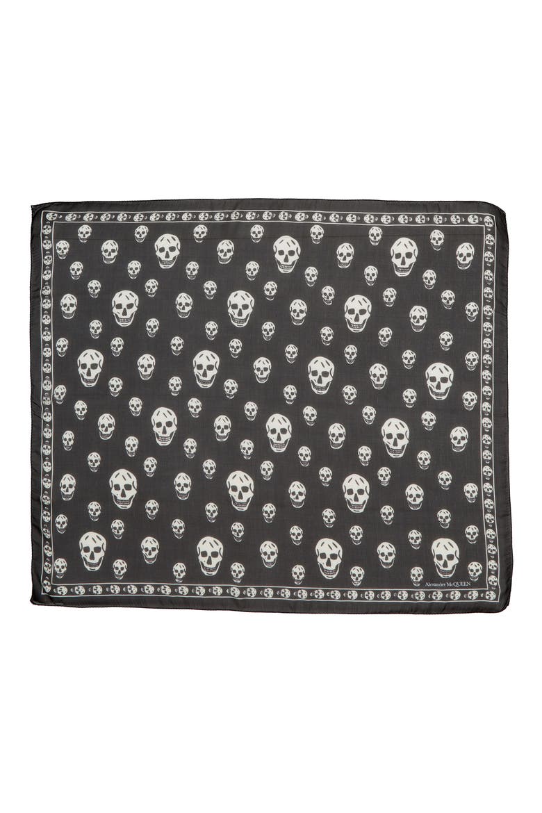 Alexander McQueen Skull Silk Scarf, Main, color, BLACK/ IVORY