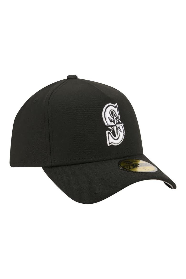 Men's New Era  Black Seattle Mariners A-Frame 59FORTY Fitted Hat, Alternate, color, Black