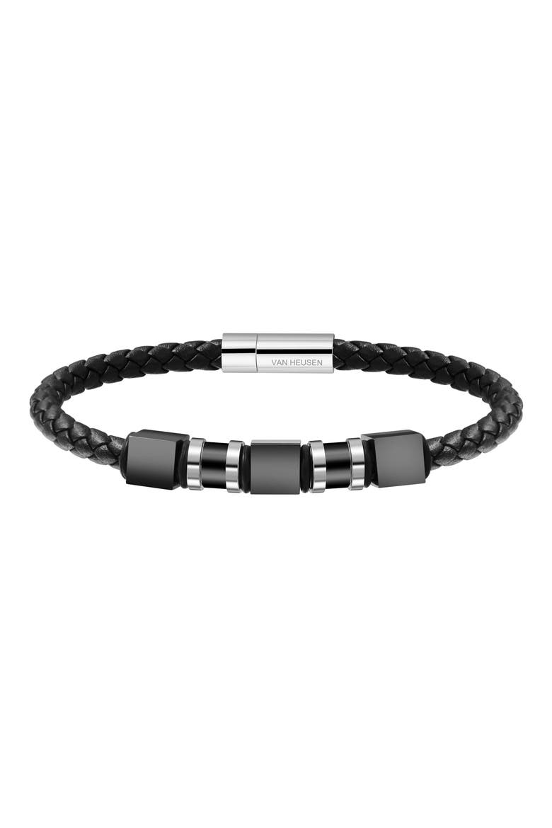 Men's Ornaments Leather Bracelet, Main, color, BLACK