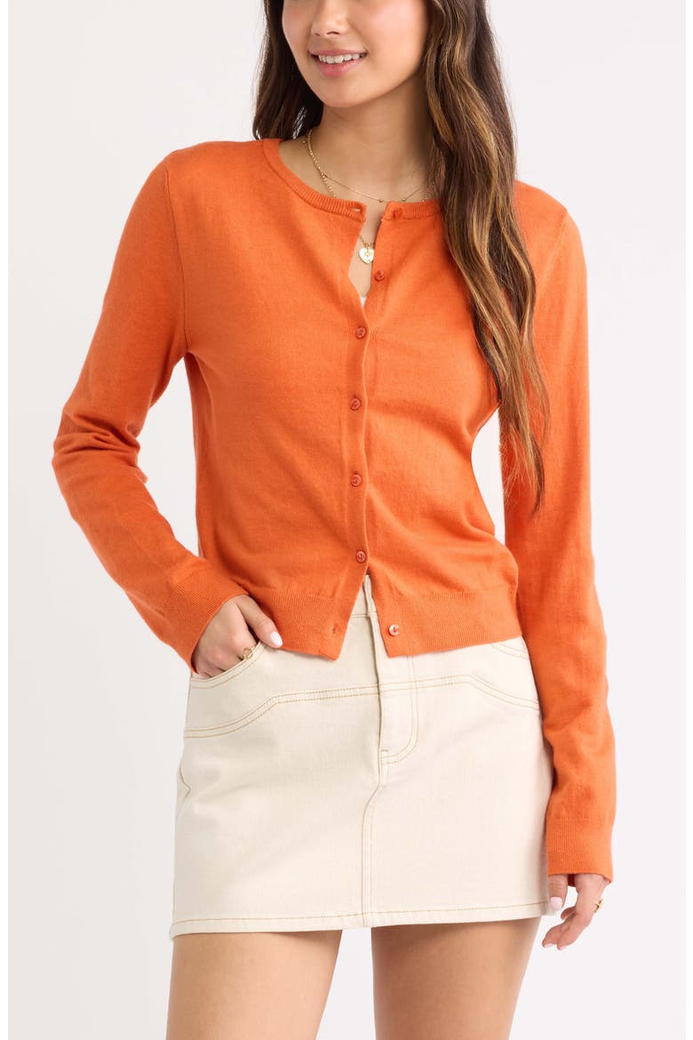 Crewneck Cotton Blend Cardigan in Orange Henna
