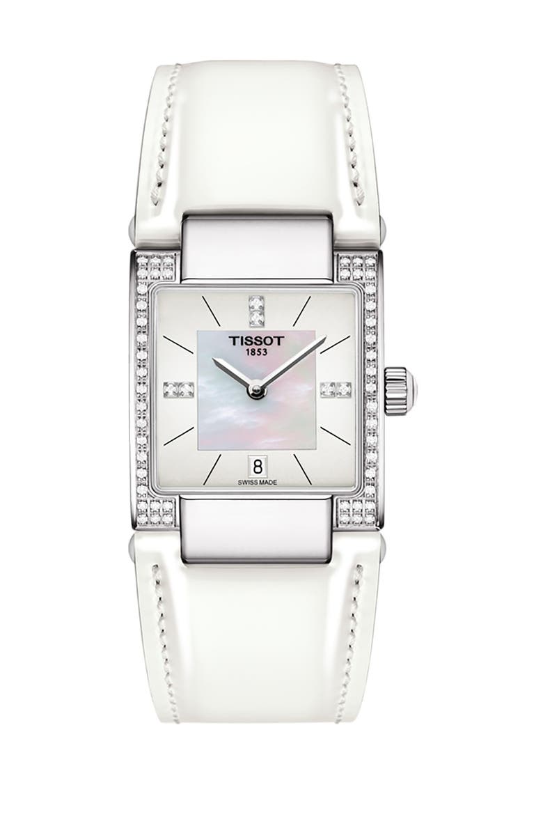 Tissot Women's T-2 Mother of Pearl Diamond Accented Leather Strap Watch- 0.16 ctw, 32mm, Main, color,