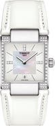 Tissot Women's T-2 Mother of Pearl Diamond Accented Leather Strap Watch- 0.16 ctw, 32mm