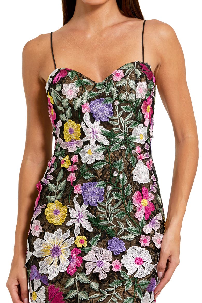 Floral Embroidered Sleeveless Bustier Gown, Alternate, color, Black Multi