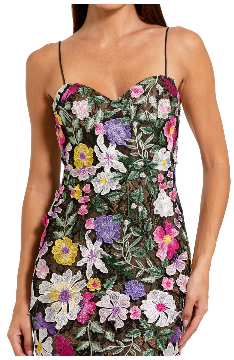 Mac Duggal Floral Embroidered Sleeveless Bustier Gown, Alternate, color, Black Multi