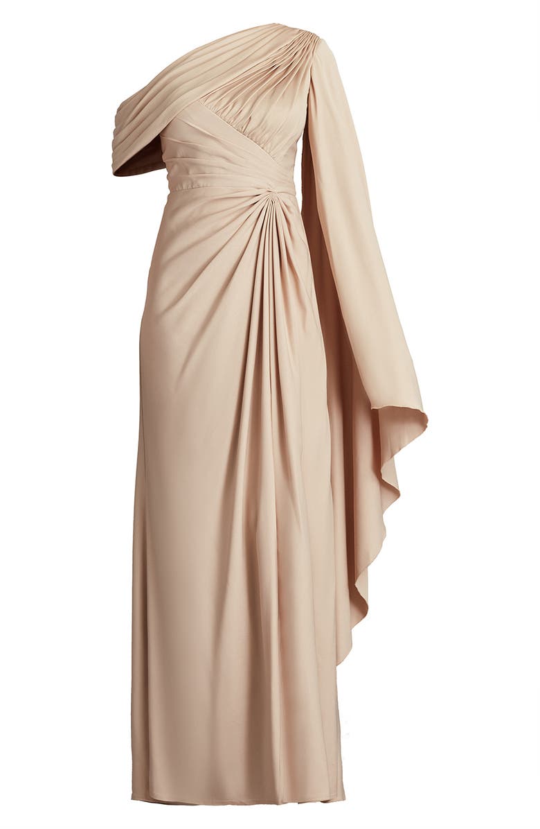 Tadashi Shoji Ember One-Shoulder Draped Gown, Alternate, color, Champagne
