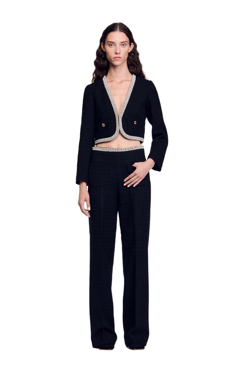 SANDRO High-waisted tweed trousers, Alternate, color, 