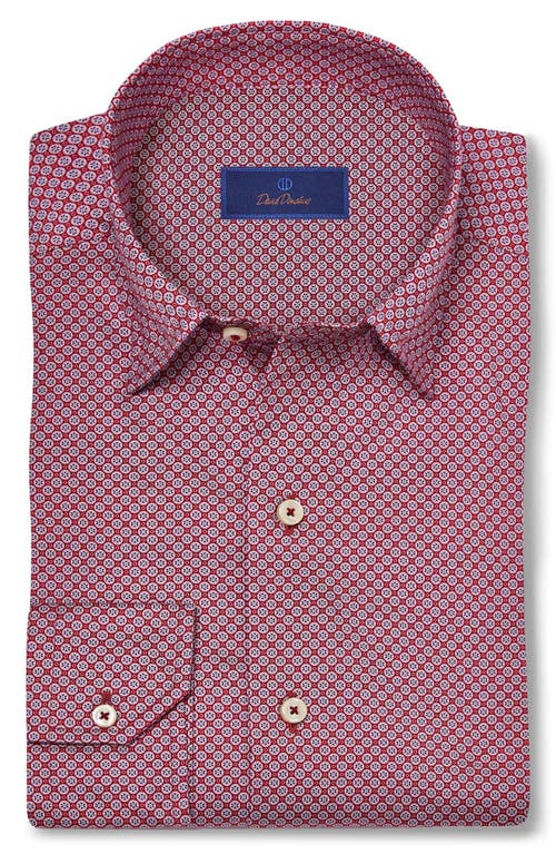 David Donahue Geometric Print Sport Shirt in Berry 