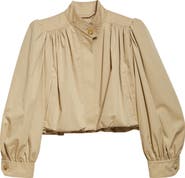 Chloé Puff Sleeve Gathered Cotton Gabardine Crop Jacket