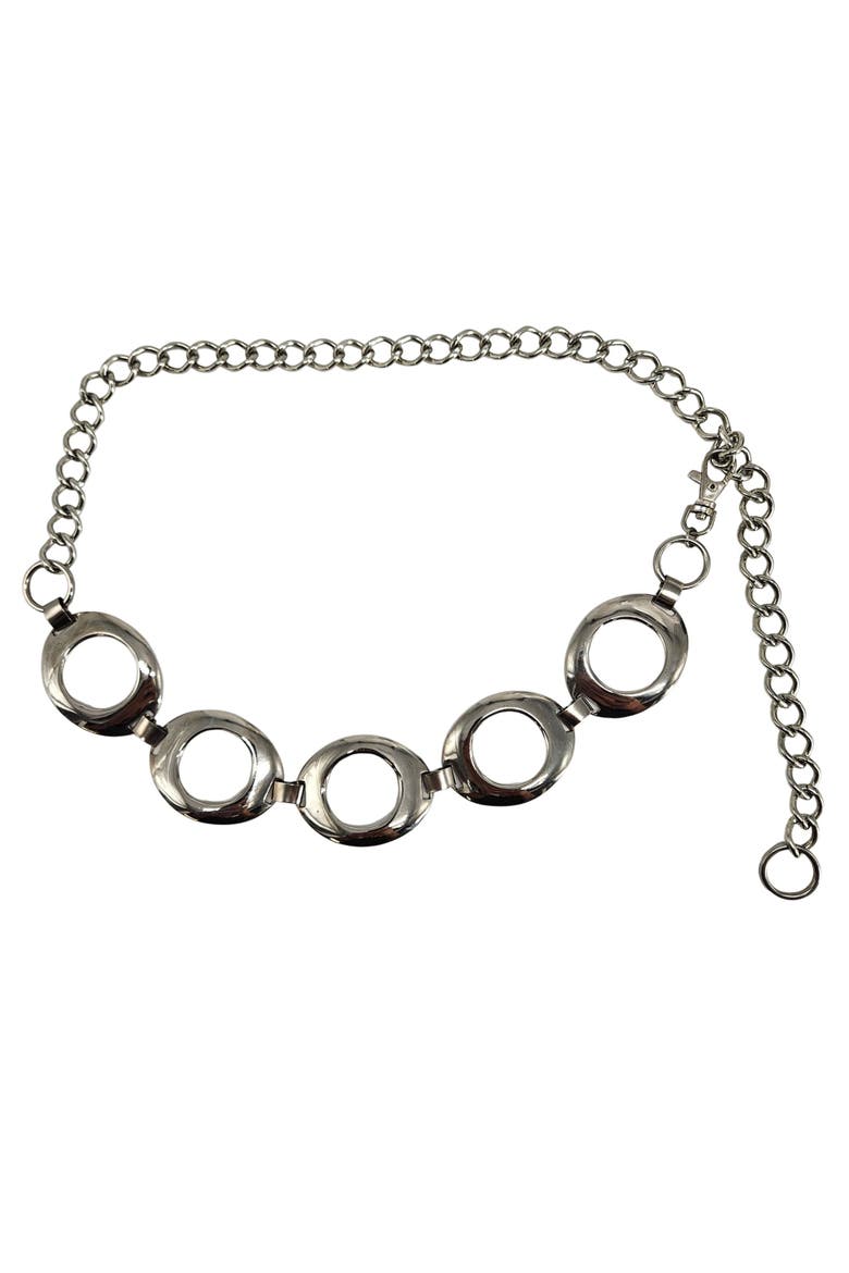 Vintage Chain Belt 5 Circle Link Silvertone 6 Links Big Circles Design Mod Boho, Main, color, Gold