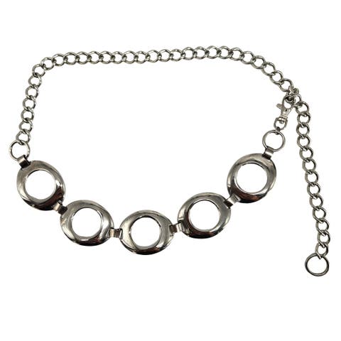 Vintage Chain Belt 5 Circle Link Silvertone 6 Links Big Circles Design Mod Boho