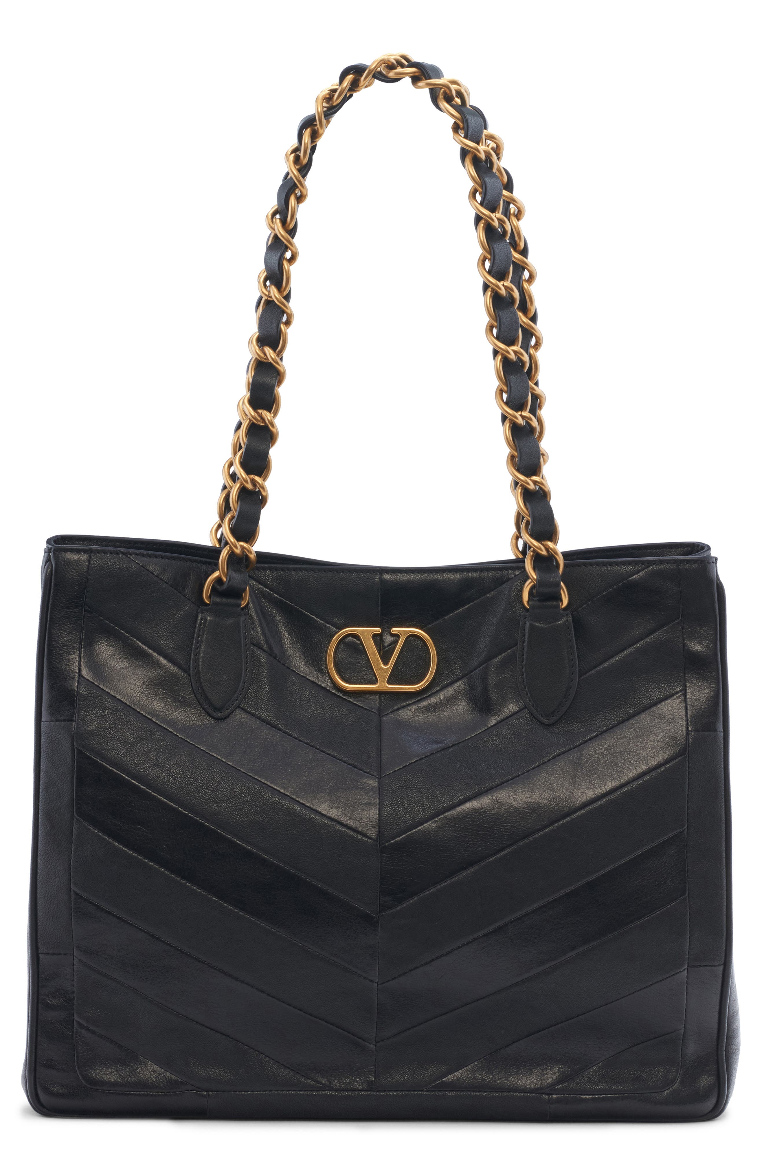 Valentino Garavani Kicky Mitered Patchwork Tote, Main, color, Black