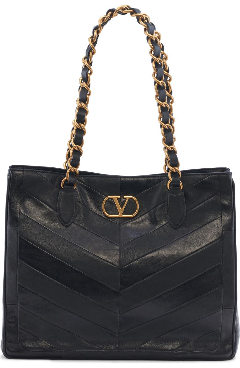 Valentino Garavani Kicky Mitered Patchwork Tote, Main, color, Black