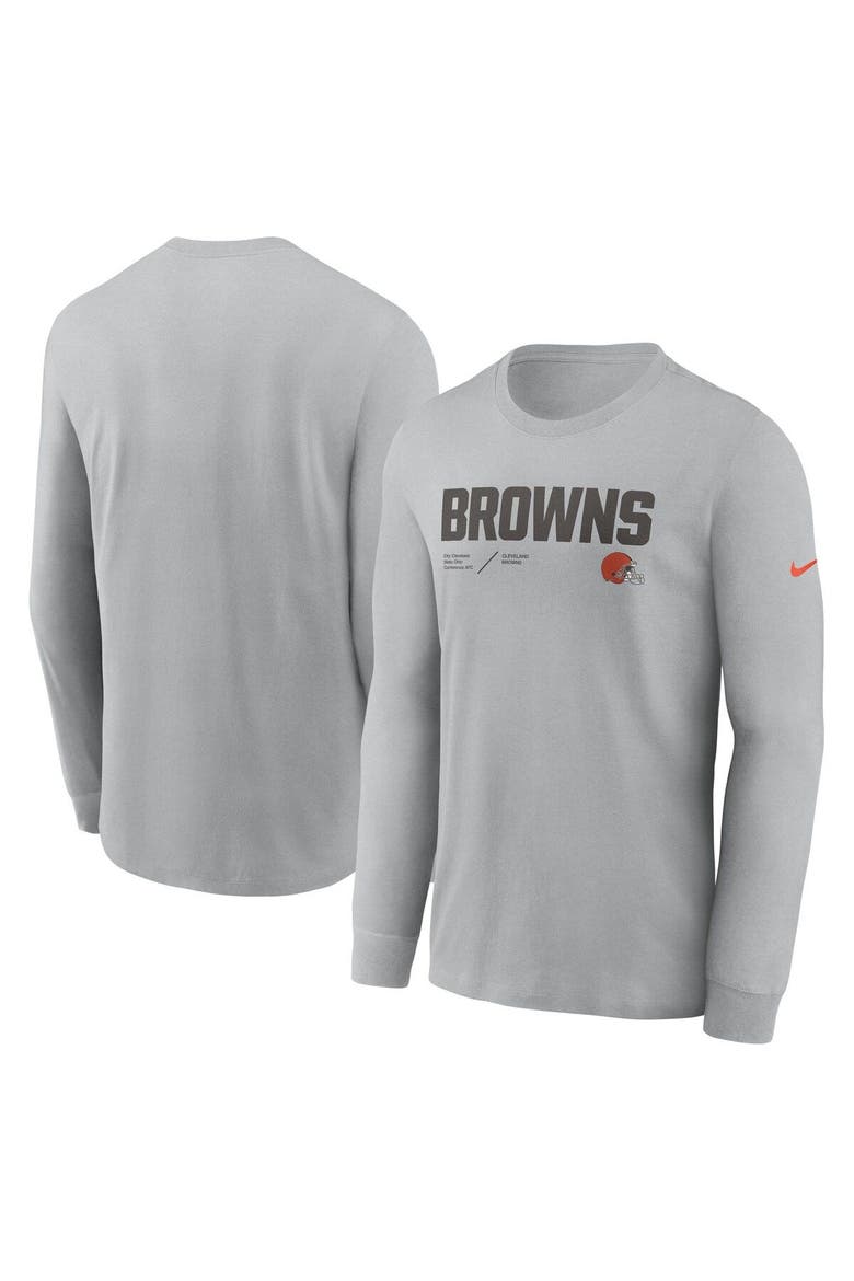 Men's Nike Silver Cleveland Browns Sideline Infograph Lock Up Performance Long Sleeve T-Shirt, Main, color, Silver