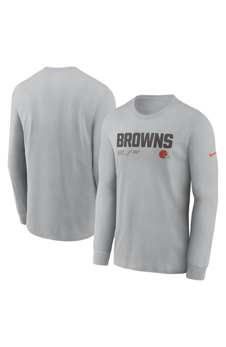 Nike Men's Nike Silver Cleveland Browns Sideline Infograph Lock Up Performance Long Sleeve T-Shirt, Main, color, Silver
