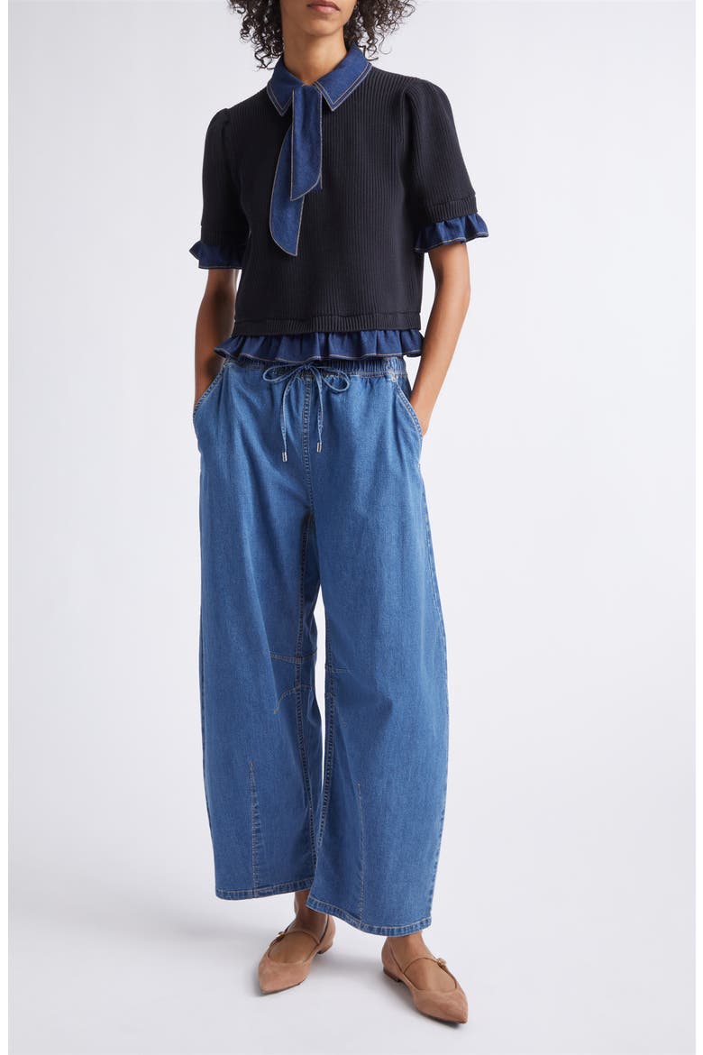 Shelly Denim Trim Sweater, Alternate, color, BLACK/ TWLIGHT