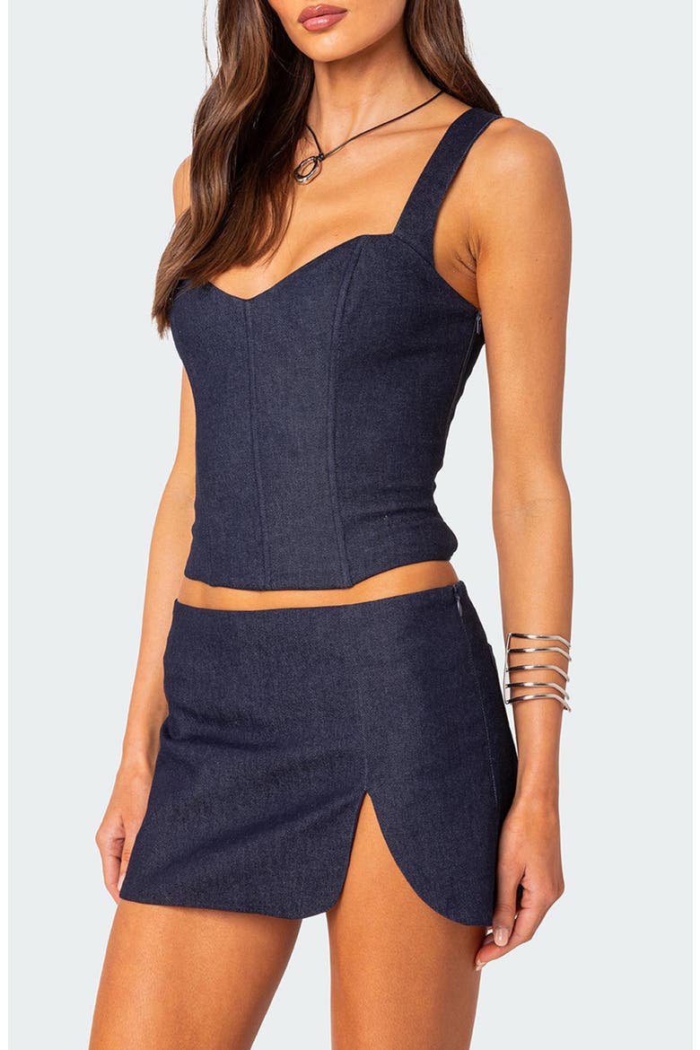 Jemma Lace-Up Denim Corset Crop Top, Alternate, color, DARK-BLUE