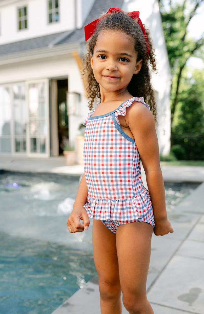 Little Paper Kids Sienna Heritage Gingham Swimsuit, Alternate, color, Heritage Gingham