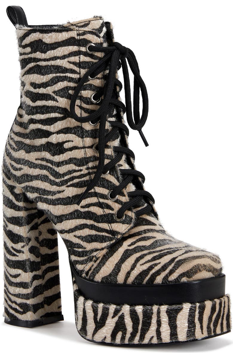 AZALEA WANG Redford Faux Calf Hair Lace-Up Bootie, Main, color, Black Multi