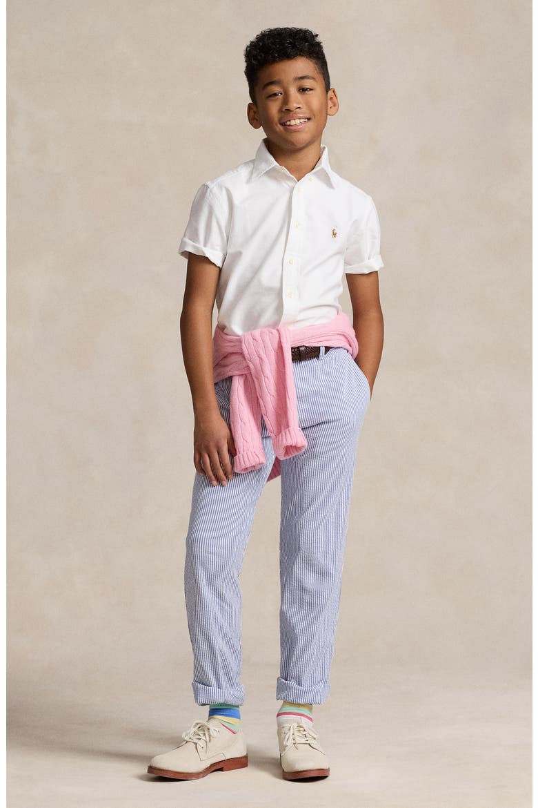 Short Sleeve Cotton Button-Down Oxford Shirt, Alternate, color, WHITE