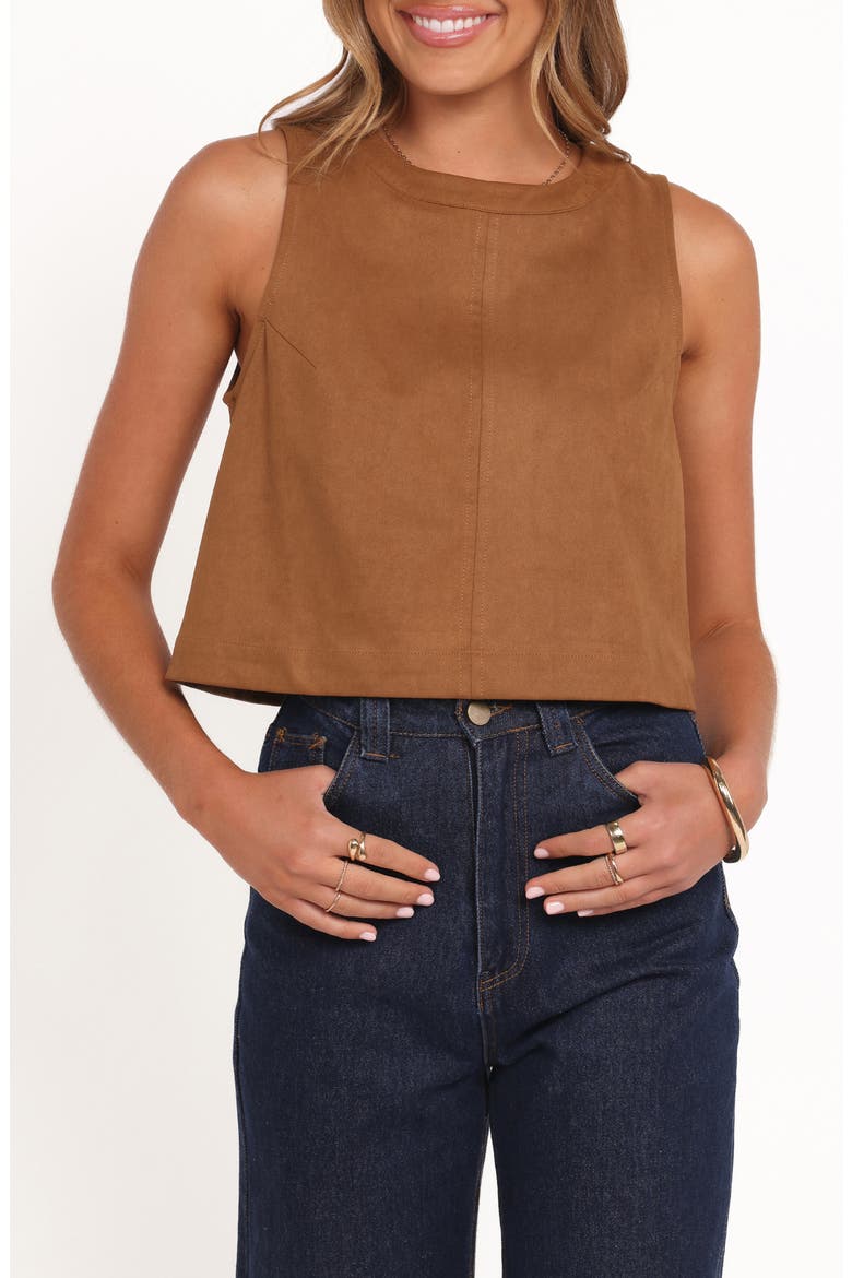 Charles Sleeveless Faux Suede Top, Main, color, CAMEL