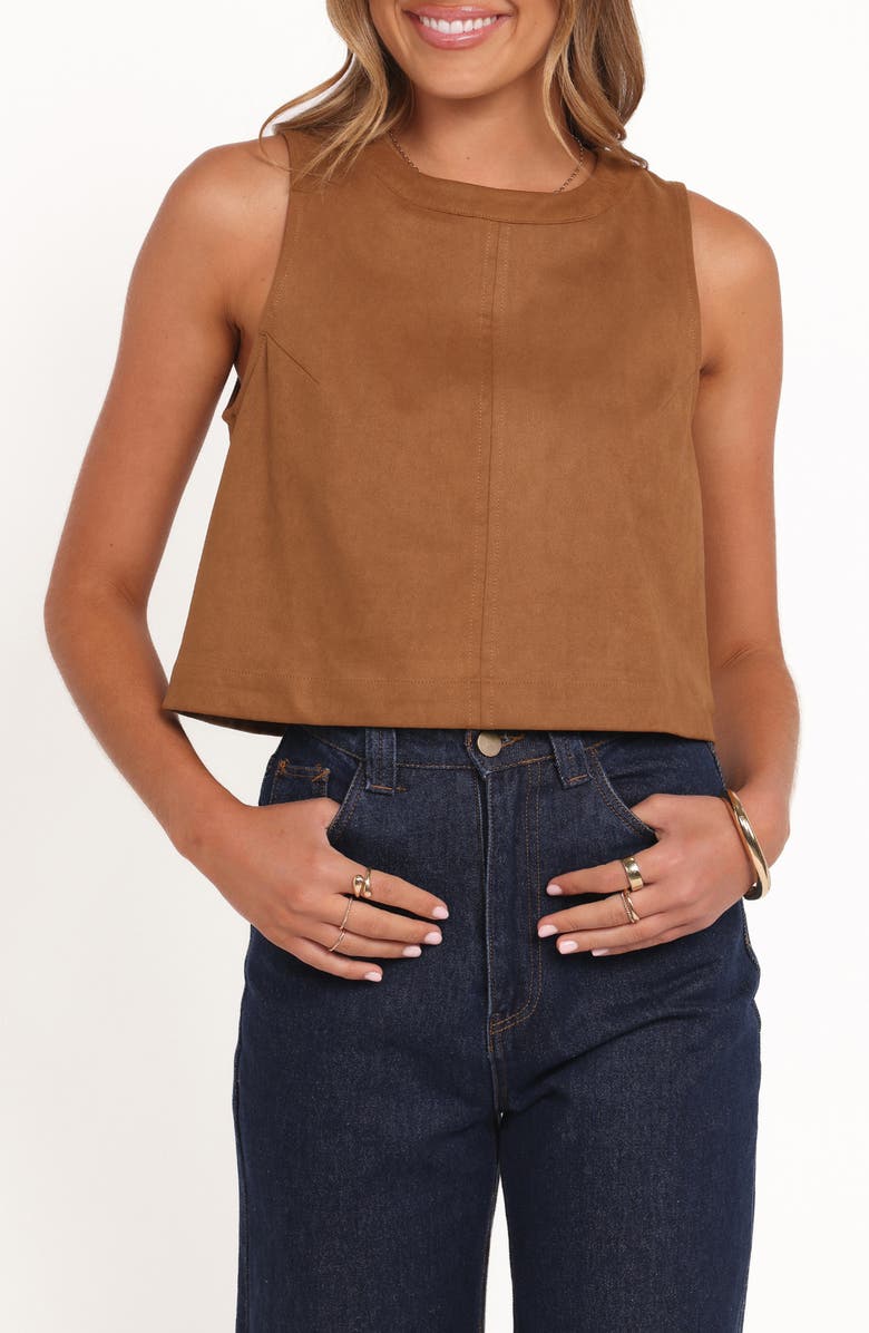Petal & Pup Charles Sleeveless Faux Suede Top, Main, color, Camel