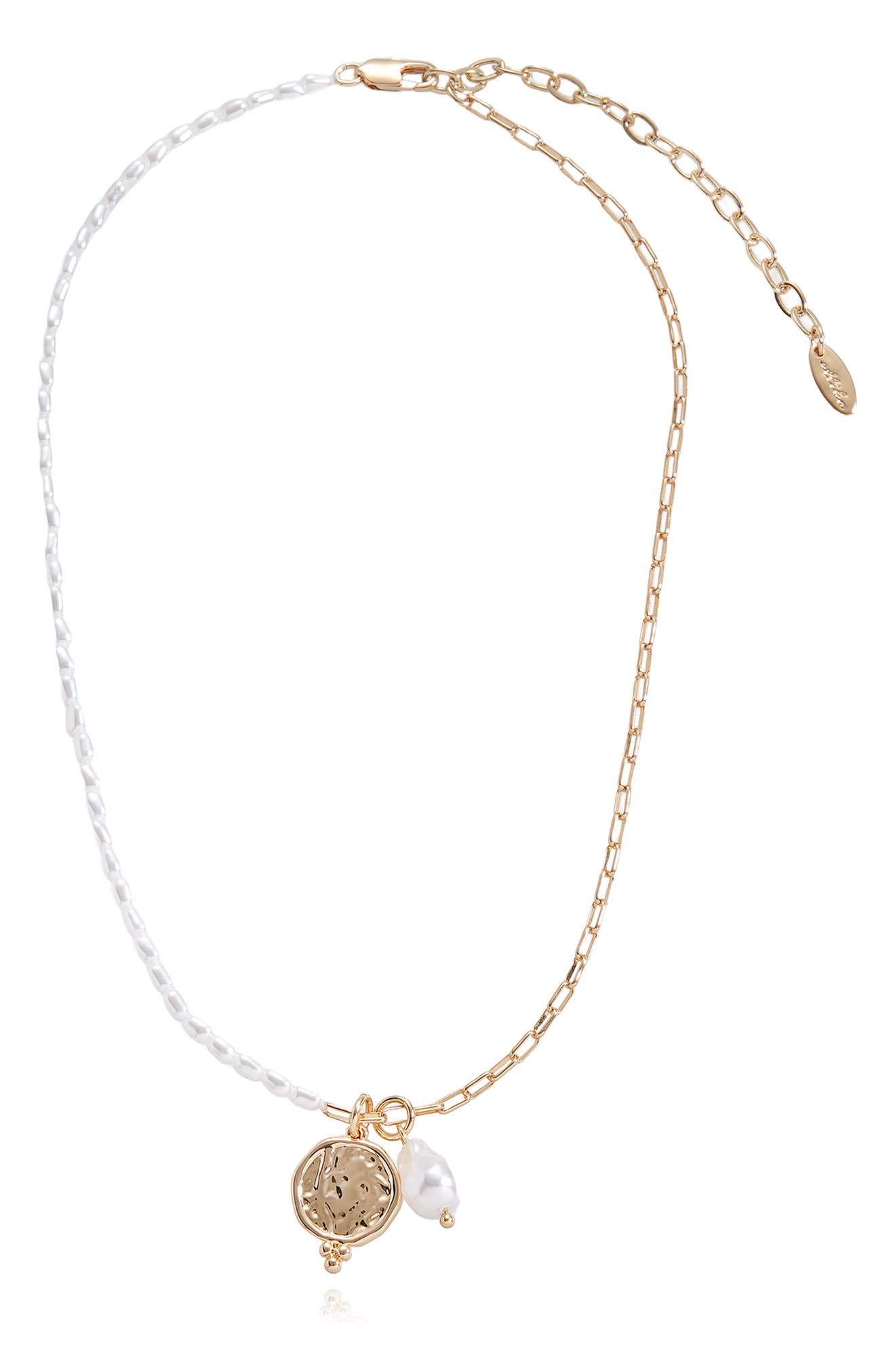 Ettika Faux Pearl & Chain Pendant Necklace