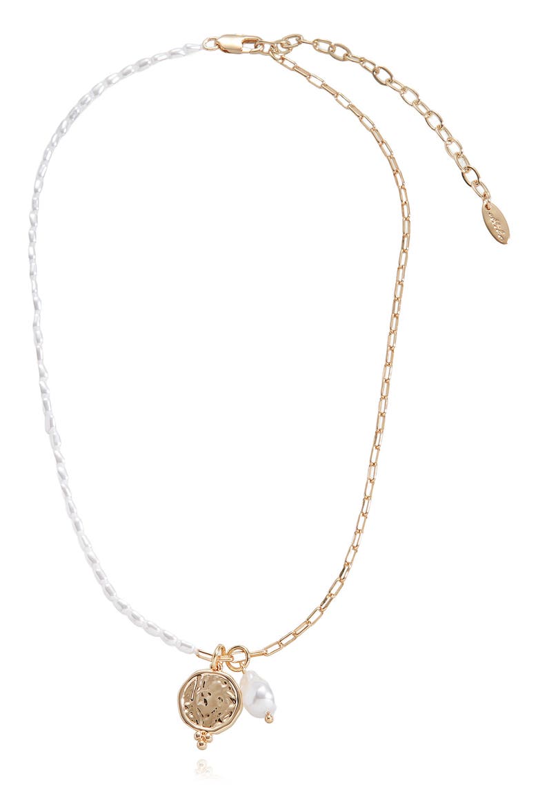 Faux Pearl & Chain Pendant Necklace, Main, color, GOLD