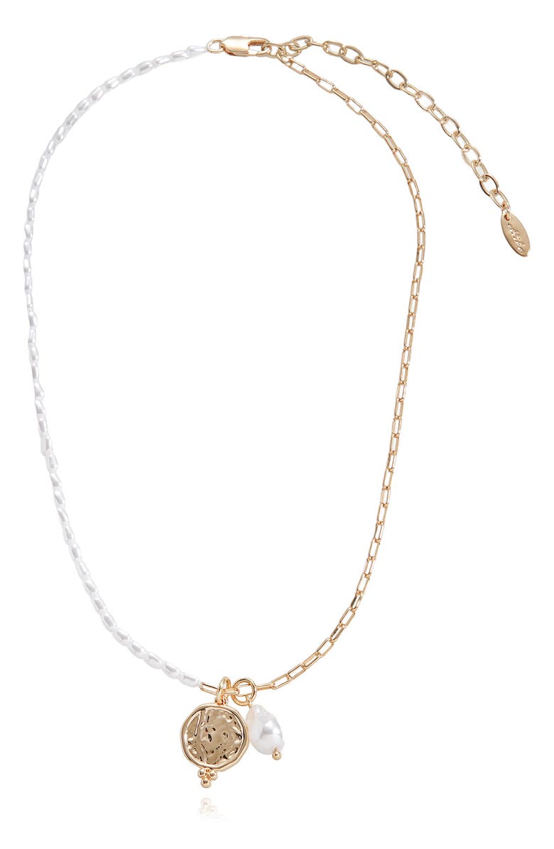 Ettika Faux Pearl & Chain Pendant Necklace, Main, color, Gold