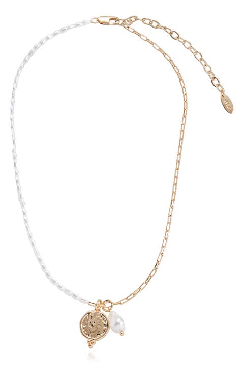 Faux Pearl & Chain Pendant Necklace
