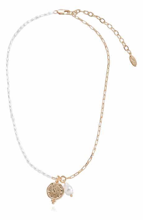 Ettika Faux Pearl & Chain Pendant Necklace