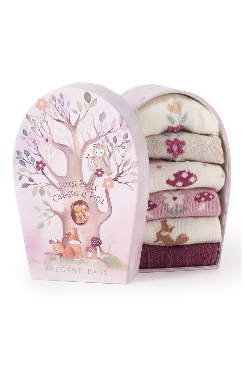 Assorted 6-Pack Forest Family Socks Gift Box, Alternate, color, IVORY MULTI