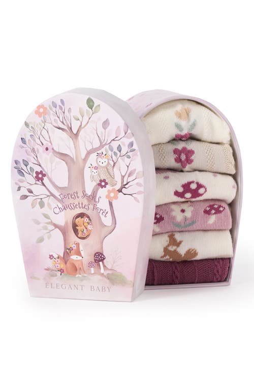 Elegant Baby Assorted 6-pack Forest Family Socks Gift Box In Ivory Multi