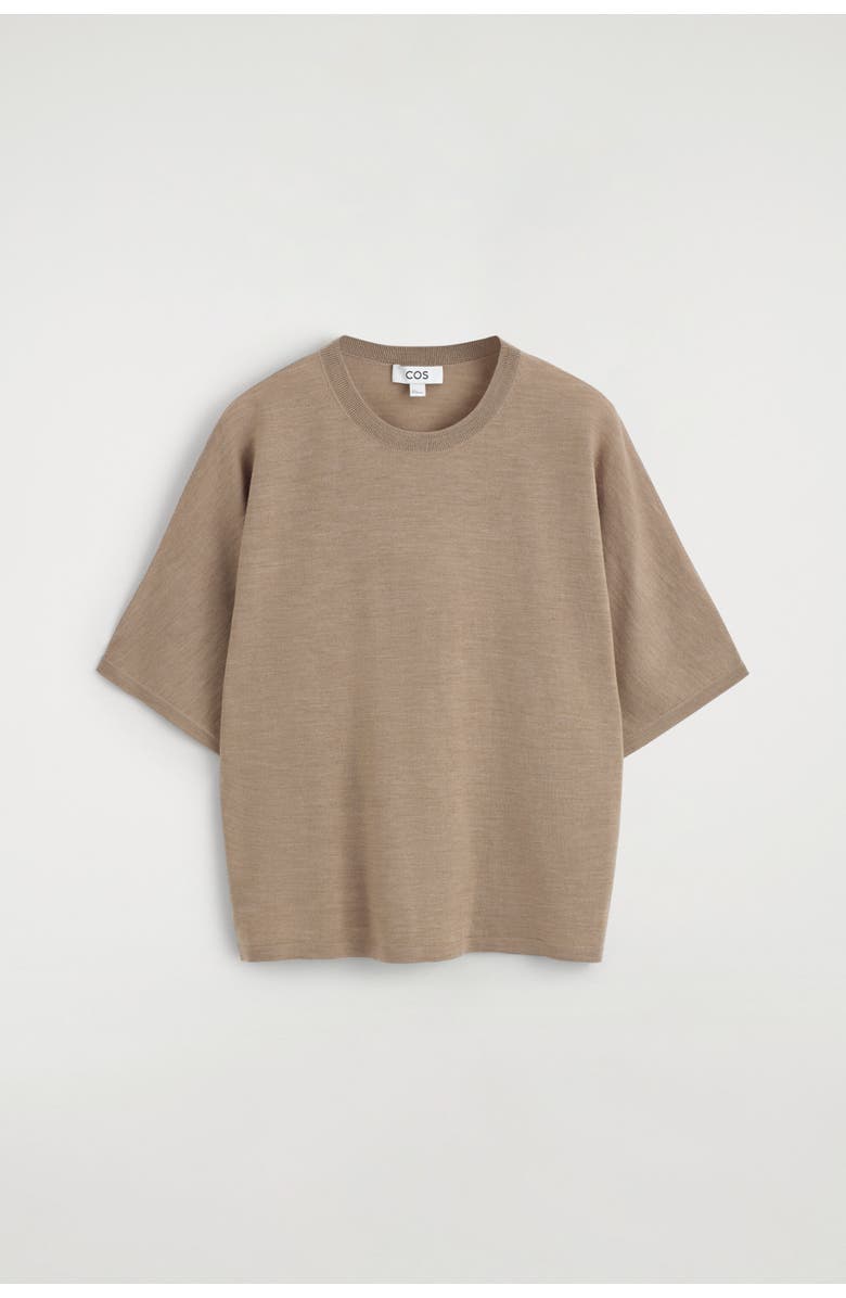 COS Knitted Merino Wool T-Shirt, Alternate, color, Light-Brown Mélange