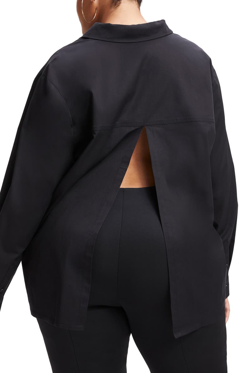 Good American Split Back Poplin Button-Up Shirt, Alternate, color, 