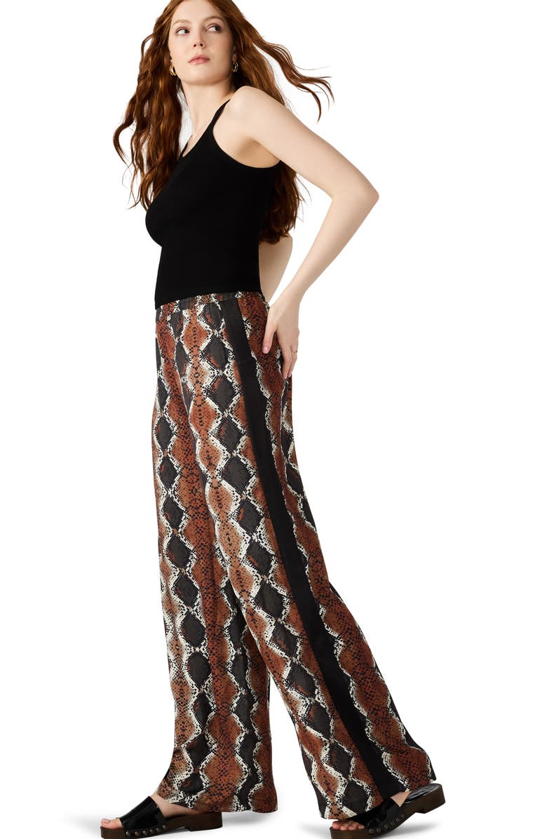 Steve Madden Moxie Snakeskin Print Side Stripe Wide Leg Pants, Alternate, color, Bronze